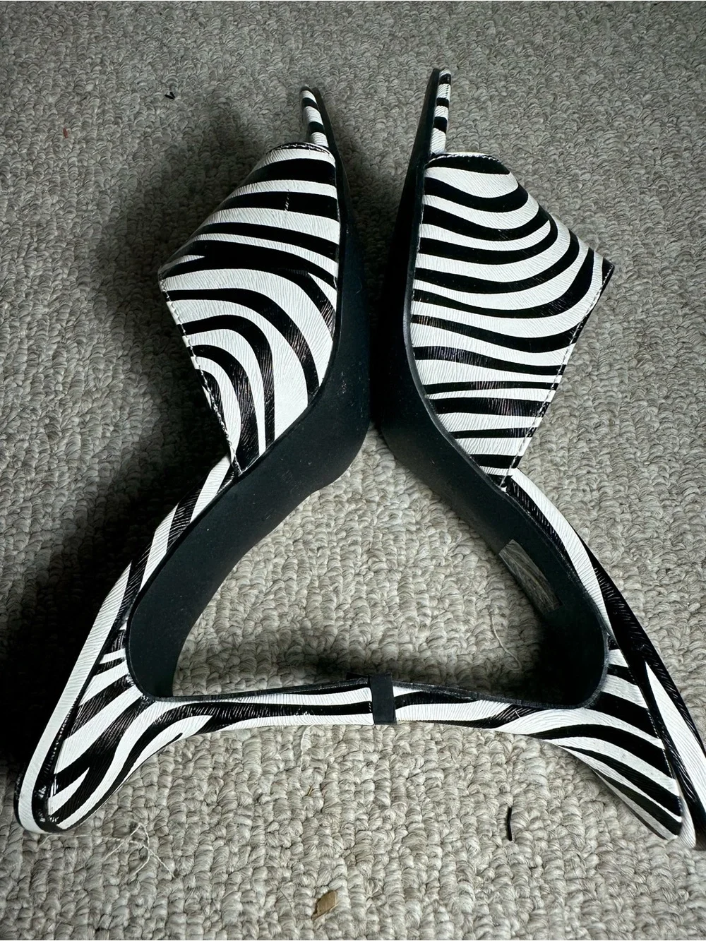 Mystic Zebra-Pattern Slide Heels - Black & White